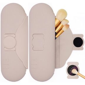 Silicone Makeup Brush Holder Travel Makeup Brush Holder，Upgraded Anti-Fall Magnetic Buckle，Large Capacity Portable Makeup Brush Travel Box，Soft and Fashionable Makeup Brush Bag