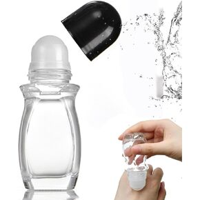 2PCS Glass Empty Roller Bottles with Plastic Roller Ball, Deodorant Roll On Bottles Containers Leak Proof Massage Roller Ball Bottles with Cap For Essential Oils Perfume Cosmetics (30ml+50ml)