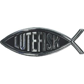 Lutefisk Fish Plastic Auto Emblem - [Silver][5 1/2'' x 2'']