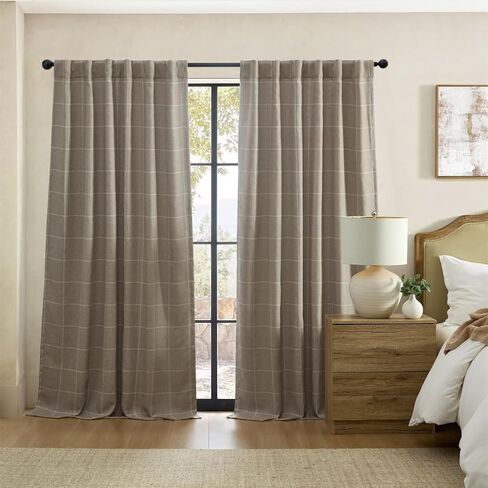 لوحة ستارة نافذة معتمة منقوشة من Elrene Home Fashions Sawyer Windowpane مع جيب قضيب/عروات خلفية لغرفة المعيشة/غرفة النوم/المكتب، 52 بوصة × 95 بوصة، رمادي داكن in Kuwait