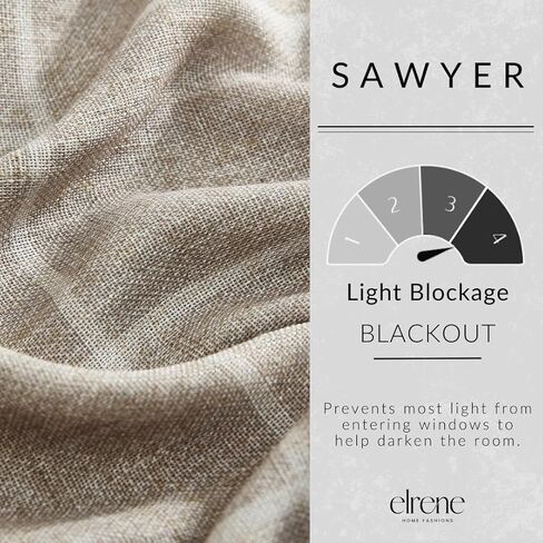 لوحة ستارة نافذة معتمة منقوشة من Elrene Home Fashions Sawyer Windowpane مع جيب قضيب/عروات خلفية لغرفة المعيشة/غرفة النوم/المكتب، 52 بوصة × 95 بوصة، رمادي داكن in Kuwait