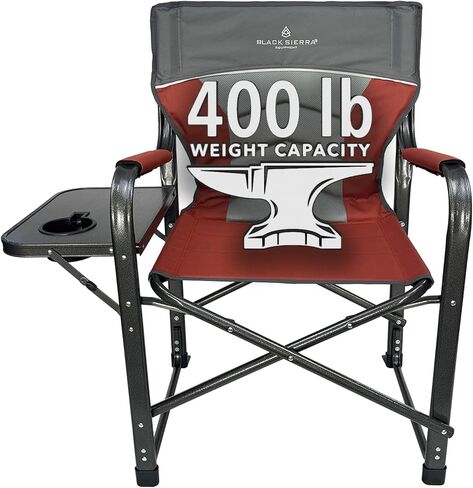 XL Directors Chair with Foldable Side Table, Heavy Duty Camp Chair supports 400 Lbs, Oversize Outdoor Folding Seat with High Back and Padded Armrests for Lawn, Beach, Tailgating, Sports (Blue Plaid) in Kuwait