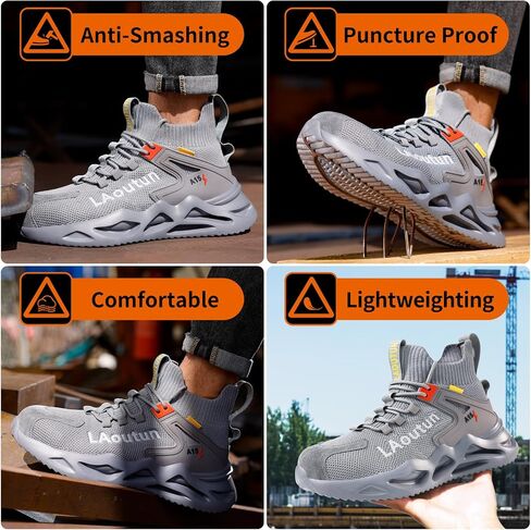 LAoutun Steel Toe Shoes for Men Women Work Shoes Safety Sneakers Shoes Comfortable Lightweight Puncture Proof Slip on Indestructible Work Shoes in Saudi Arabia