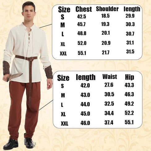 5 Pcs Halloween Men's Renaissance Costume Medieval Pirate Shirt and Pants Viking Costume Accessory Set in Saudi Arabia