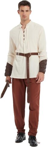 5 Pcs Halloween Men's Renaissance Costume Medieval Pirate Shirt and Pants Viking Costume Accessory Set in Saudi Arabia