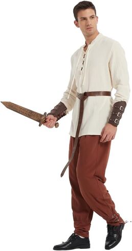 5 Pcs Halloween Men's Renaissance Costume Medieval Pirate Shirt and Pants Viking Costume Accessory Set in Saudi Arabia