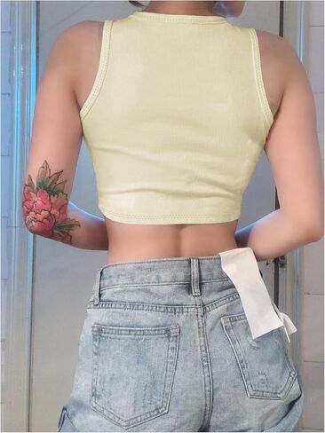Women's Button Front Ribbed Tank Tops V Neck Sleeveless Crop Tops Slim Fit Summer Top in Saudi Arabia