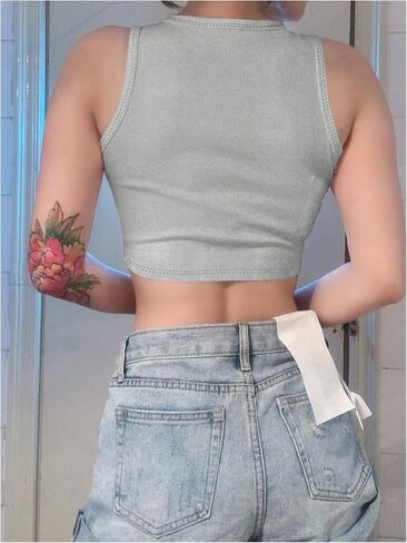 Women's Button Front Ribbed Tank Tops V Neck Sleeveless Crop Tops Slim Fit Summer Top in Saudi Arabia