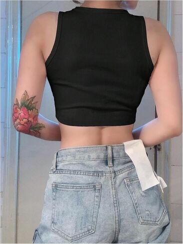 Women's Button Front Ribbed Tank Tops V Neck Sleeveless Crop Tops Slim Fit Summer Top in Saudi Arabia