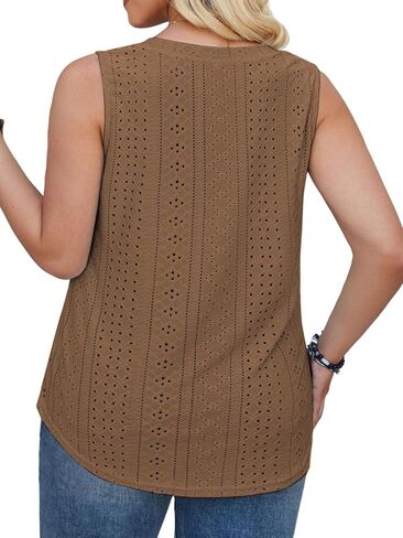 DOLNINE Womens Plus-Size Tank Tops Summer Casual Loose V-Neck Eyelet Shirts in Saudi Arabia