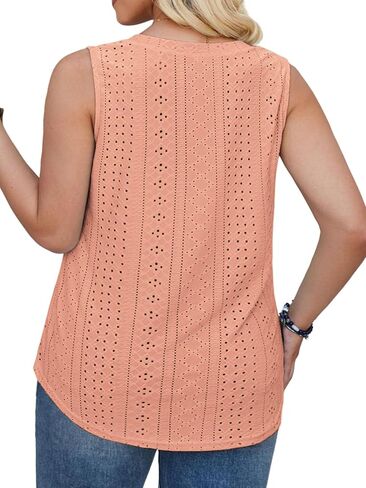 DOLNINE Womens Plus-Size Tank Tops Summer Casual Loose V-Neck Eyelet Shirts in Saudi Arabia