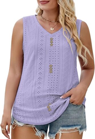 قمصان بدون أكمام للسيدات من DOLNINE مقاس كبير صيفي كاجوال فضفاض برقبة على شكل حرف V in Kuwait