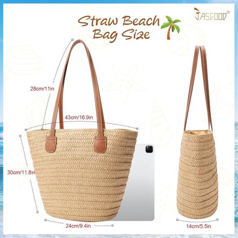 JASGOOD Straw Shoulder Bag Summer Large Beach Bag for Women Woven Straw Beach Tote Bag Travel Vacation Shopping Bag in Saudi Arabia