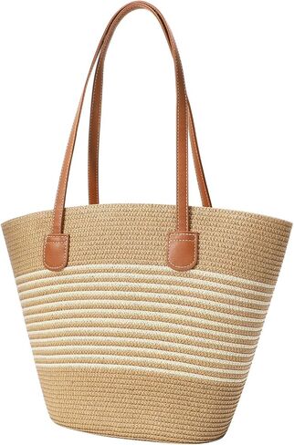 JASGOOD Straw Shoulder Bag Summer Large Beach Bag for Women Woven Straw Beach Tote Bag Travel Vacation Shopping Bag in Saudi Arabia