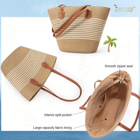 JASGOOD Straw Shoulder Bag Summer Large Beach Bag for Women Woven Straw Beach Tote Bag Travel Vacation Shopping Bag in Saudi Arabia