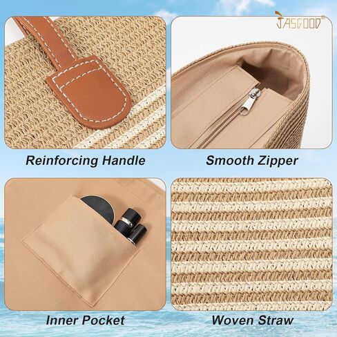 JASGOOD Straw Shoulder Bag Summer Large Beach Bag for Women Woven Straw Beach Tote Bag Travel Vacation Shopping Bag in Saudi Arabia