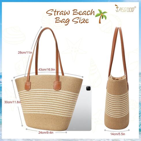 JASGOOD Straw Shoulder Bag Summer Large Beach Bag for Women Woven Straw Beach Tote Bag Travel Vacation Shopping Bag in Saudi Arabia