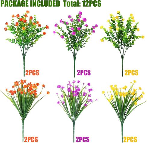 Sggvecsy Artificial Flowers for Outdoors 12 Bundles UV Resistant Boxwood Shrubs Artificial Eucalyptus Fake Plants Faux Plastic Greenery for Farmhouse Garden Home Indoor Outdoor Decoration（Orange） in Saudi Arabia