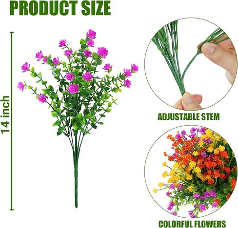 Sggvecsy Artificial Flowers for Outdoors 12 Bundles UV Resistant Boxwood Shrubs Artificial Eucalyptus Fake Plants Faux Plastic Greenery for Farmhouse Garden Home Indoor Outdoor Decoration（Orange） in Saudi Arabia