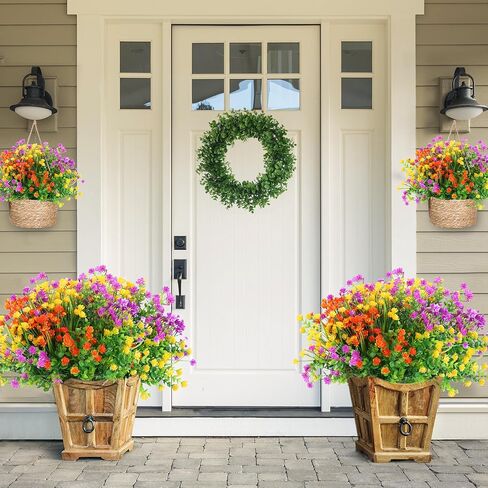 Sggvecsy Artificial Flowers for Outdoors 12 Bundles UV Resistant Boxwood Shrubs Artificial Eucalyptus Fake Plants Faux Plastic Greenery for Farmhouse Garden Home Indoor Outdoor Decoration（Orange） in Saudi Arabia