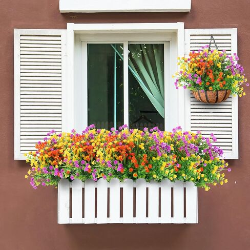 Sggvecsy Artificial Flowers for Outdoors 12 Bundles UV Resistant Boxwood Shrubs Artificial Eucalyptus Fake Plants Faux Plastic Greenery for Farmhouse Garden Home Indoor Outdoor Decoration（Orange） in Saudi Arabia