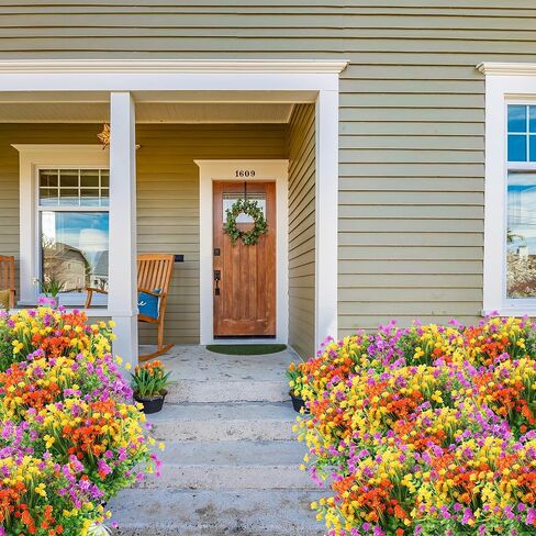 Sggvecsy Artificial Flowers for Outdoors 12 Bundles UV Resistant Boxwood Shrubs Artificial Eucalyptus Fake Plants Faux Plastic Greenery for Farmhouse Garden Home Indoor Outdoor Decoration（Orange） in Saudi Arabia