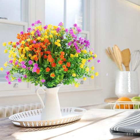 Sggvecsy Artificial Flowers for Outdoors 12 Bundles UV Resistant Boxwood Shrubs Artificial Eucalyptus Fake Plants Faux Plastic Greenery for Farmhouse Garden Home Indoor Outdoor Decoration（Orange） in Saudi Arabia