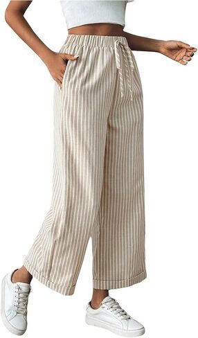 GORGLITTER Women's Striped Pants Drawstring Waist Palazzo Pants with Pockets in Saudi Arabia