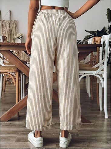 GORGLITTER Women's Striped Pants Drawstring Waist Palazzo Pants with Pockets in Saudi Arabia