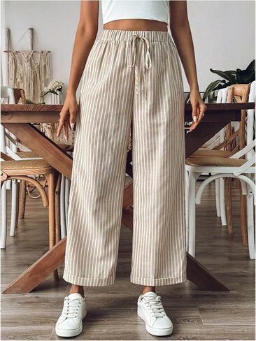 GORGLITTER Women's Striped Pants Drawstring Waist Palazzo Pants with Pockets in Saudi Arabia