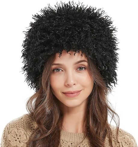 Winter Faux Fur Hat for Women Beanie Skull Cap Furry Bucket Hat Ushanka Cossack Russian Style in Saudi Arabia