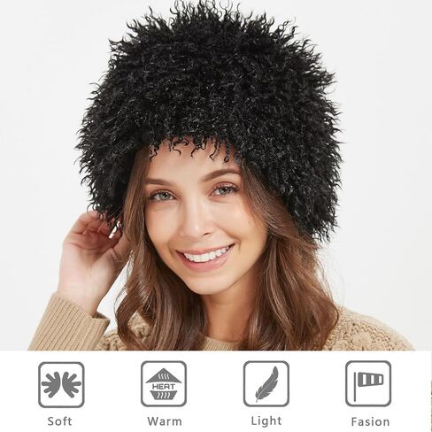 Winter Faux Fur Hat for Women Beanie Skull Cap Furry Bucket Hat Ushanka Cossack Russian Style in Saudi Arabia