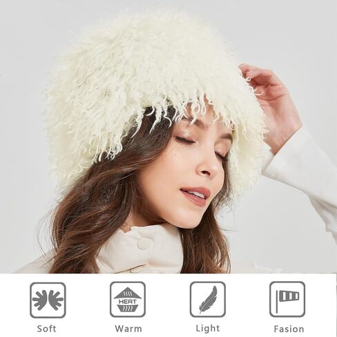 Winter Faux Fur Hat for Women Beanie Skull Cap Furry Bucket Hat Ushanka Cossack Russian Style in Saudi Arabia