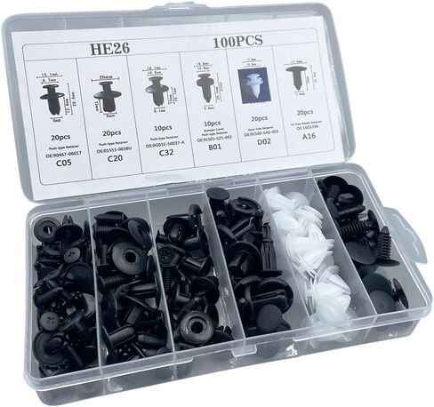 100PCS Car Bumper Retainer Clips, Car Push Pin Rivets Set, Plastics Rivets Fasteners Push Retainer Kit, Auto Door Trim Panel Clips Replacement Kit for Most Models in Kuwait