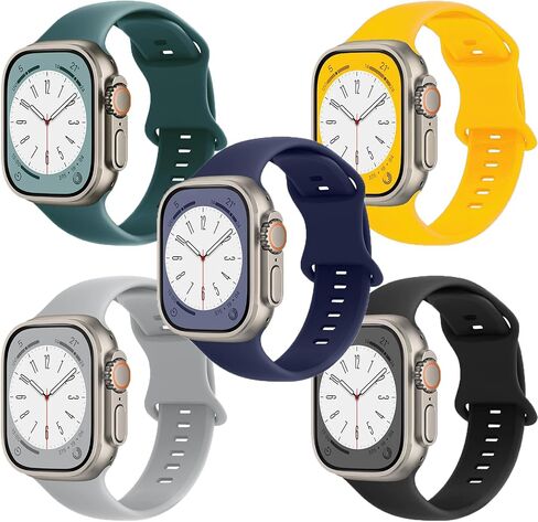 5 عبوات من الأربطة الرياضية ذات الألوان المختارة المتوافقة مع سوار ساعة Apple 38 مم 40 مم 41 مم 42 مم 44 مم 45 مم 49 مم 46 مم، حزام سيليكون مقاوم للماء متوافق مع iWatch Apple Watch Series 10 9 Ultra 8 7 6 5 4 3 2 1 SE للنساء والرجال هدايا العطلات in Saudi Arabia