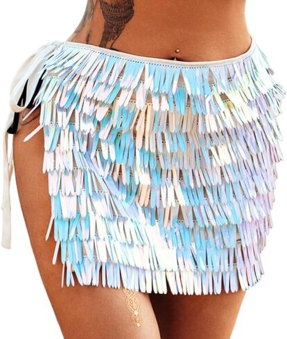 GRAEEN Sequin Tassel Skirt Glitter Fringe Dance Skirt New Year Eve Festival Rave Skirt for Women and Girls in Saudi Arabia