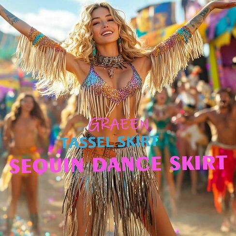 GRAEEN Sequin Tassel Skirt Glitter Fringe Dance Skirt New Year Eve Festival Rave Skirt for Women and Girls in Saudi Arabia