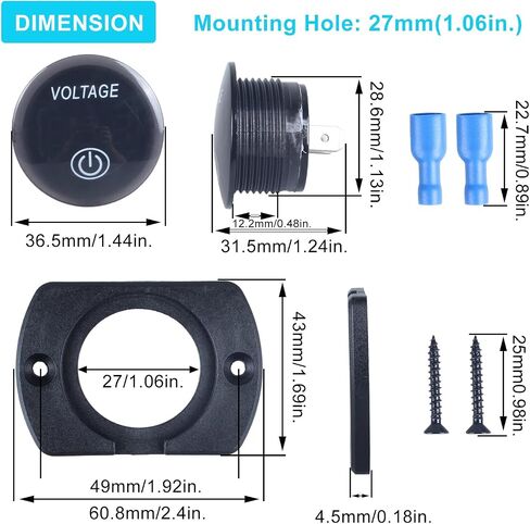 1Pc Car 12V Voltage Gauge with Touch Switch Car Digital Display Volt Gauge, DC 12V 24V with Waterproof Voltmeter Panel for Boat Marine Vehicle Motorcycle Truck ATV UTV Car Blue LED in Saudi Arabia