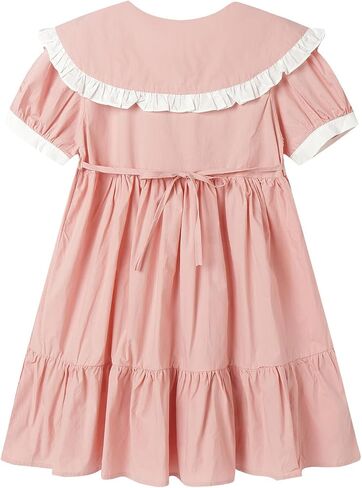 Mud Kingdom Girls Peter Pan Collar Dress Summer Ruffle Cute Embroidery Bow Preppy Dress in Saudi Arabia