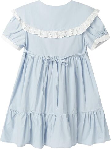 Mud Kingdom Girls Peter Pan Collar Dress Summer Ruffle Cute Embroidery Bow Preppy Dress in Saudi Arabia