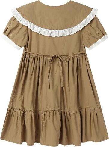 Mud Kingdom Girls Peter Pan Collar Dress Summer Ruffle Cute Embroidery Bow Preppy Dress in Saudi Arabia