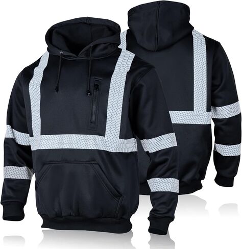 FONIRRA سترة صوفية عالية الوضوح للرجال سترة عاكسة للضوء ANSI Class 3 مع جزء سفلي أسود (أسود، 5XL) in Kuwait