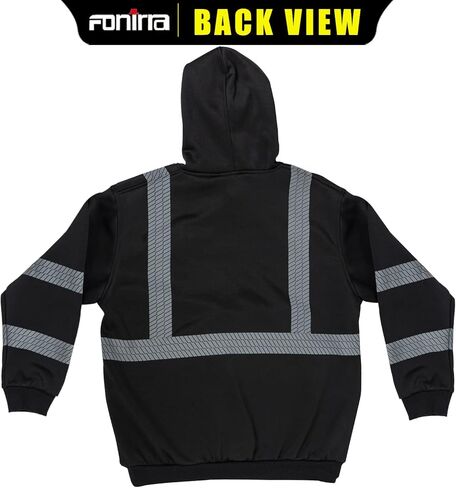 FONIRRA سترة صوفية عالية الوضوح للرجال سترة عاكسة للضوء ANSI Class 3 مع جزء سفلي أسود (أسود، 5XL) in Kuwait
