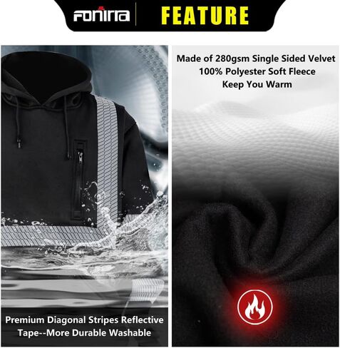 FONIRRA سترة صوفية عالية الوضوح للرجال سترة عاكسة للضوء ANSI Class 3 مع جزء سفلي أسود (أسود، 5XL) in Kuwait