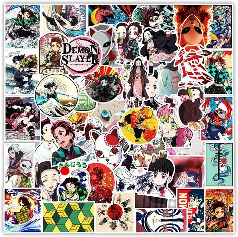 50Pcs Anime Demon Black and White Decals Popular Classic Anime Stickers Cartoon Waterproof Vinyl Decals for Water Bottle Laptop Guitar Car Luggage Skateboard Manga Gifts for Teens in Saudi Arabia