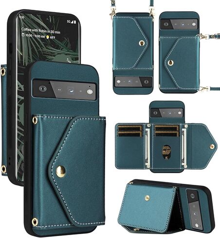 Wallet Case for Google Pixel 6 Pro with Wrist Lanyard Shoulder Strap,PU Leather Credit Card Holder Stand Accessories Cell Phone Cover for Pixel6Pro Pixel6 XL 6XL Pixle 6Pro 5G Women Men Black in Kuwait