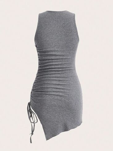Verdusa Women's Sleevelss Drawstring Side Asymmetrical Hem Short Bodycon Tank Dress in Saudi Arabia