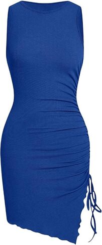 Verdusa Women's Sleevelss Drawstring Side Asymmetrical Hem Short Bodycon Tank Dress in Saudi Arabia