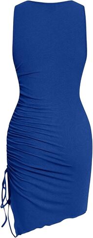 Verdusa Women's Sleevelss Drawstring Side Asymmetrical Hem Short Bodycon Tank Dress in Saudi Arabia