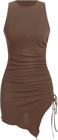 Verdusa Women's Sleevelss Drawstring Side Asymmetrical Hem Short Bodycon Tank Dress in Saudi Arabia